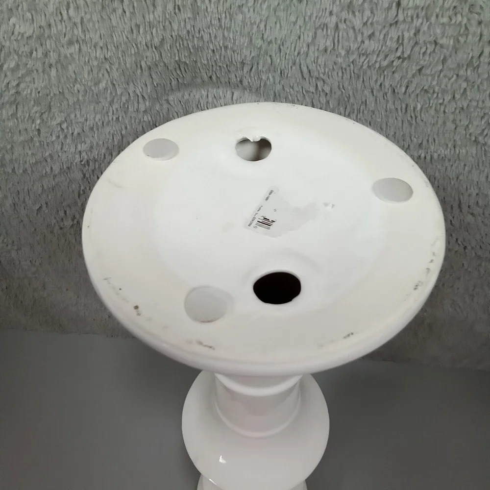 White‎ Glossy Ceramic Tiered Pillar Candle Holder Tall Sculptural Modern 15.5